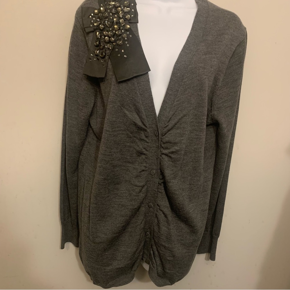 NWOT Loft Stunning Gray Cardigan with Jeweled Bow Accent Sz XL - Picture 4 of 16